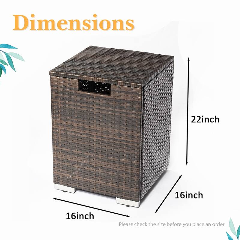 16" Propane Tank Cover, Outdoor Hideaway Brown Wicker Tank Table - 16”W