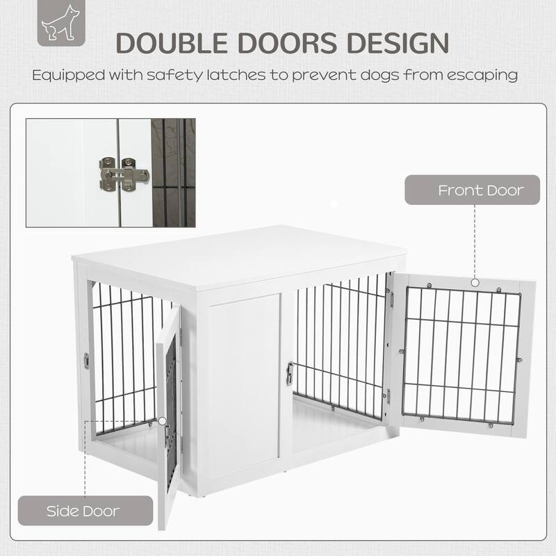 Dog Crate Wire Indoor Pet Kennel Cage End Table with Double Doors Locks for Small and Medium Dog House