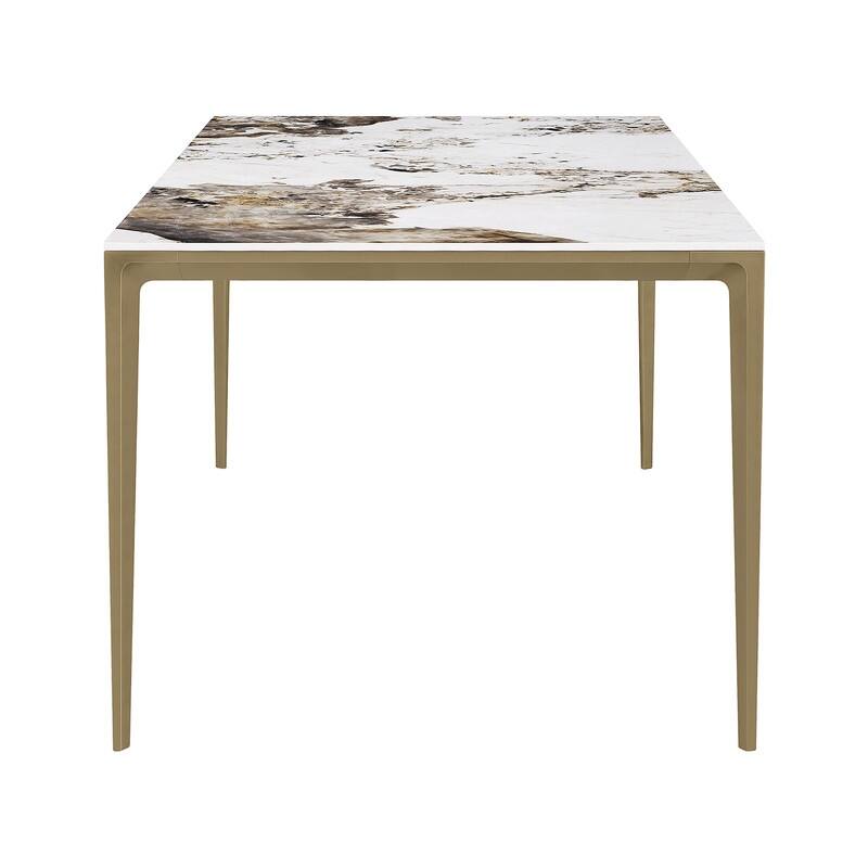 Spruce & Spring Modern Pandora Sintered Stone Dining Table with Sculptural Bronze-Aluminum Base