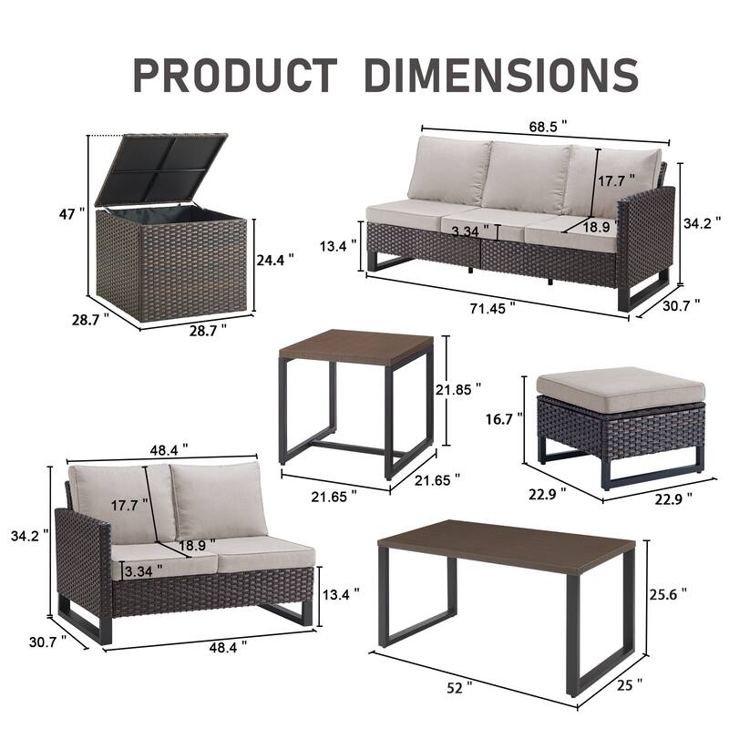 Gymojoy 5 Person All-Weather Wicker Outdoor Conversation Set Seating Group With Side Table And Ottomans
