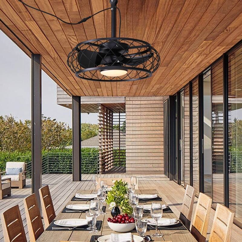 20'' Outdoor Ceiling Fan with Light Remote Control Plug-in Fandelier Dimmable Caged Ceiling Fan for Gazebo Patio Pergola - N/A