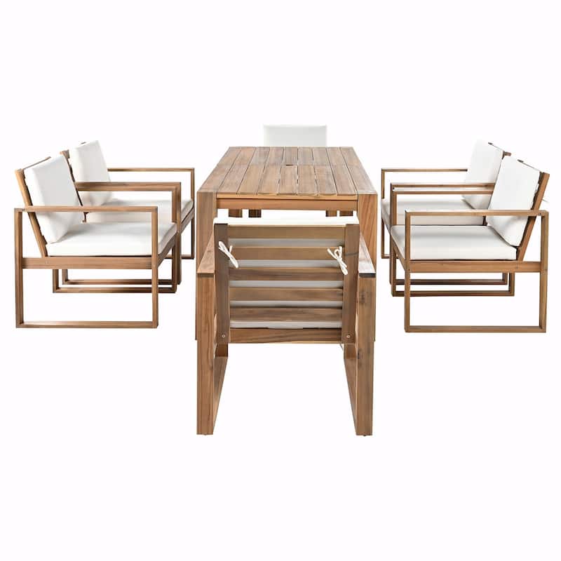 7-Piece Patio Dining Set for 6 - Outdoor Table and Chairs with Umbrella Hole