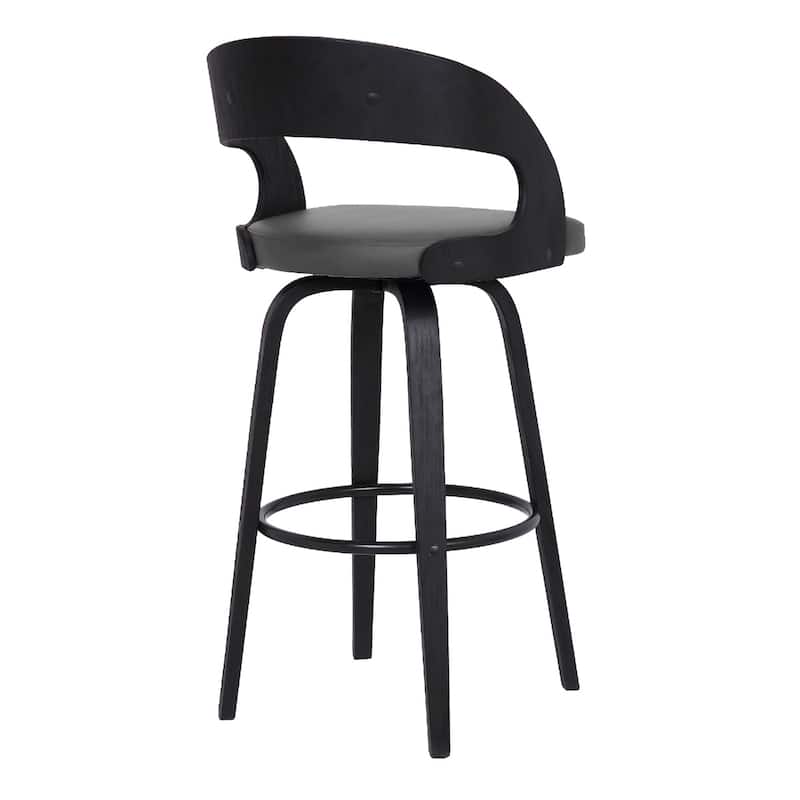 Grey Fabric Swivel Bar Height Chair with Black Iron Frame and Footrest - 18” x 18” x 41” (D x W x H)