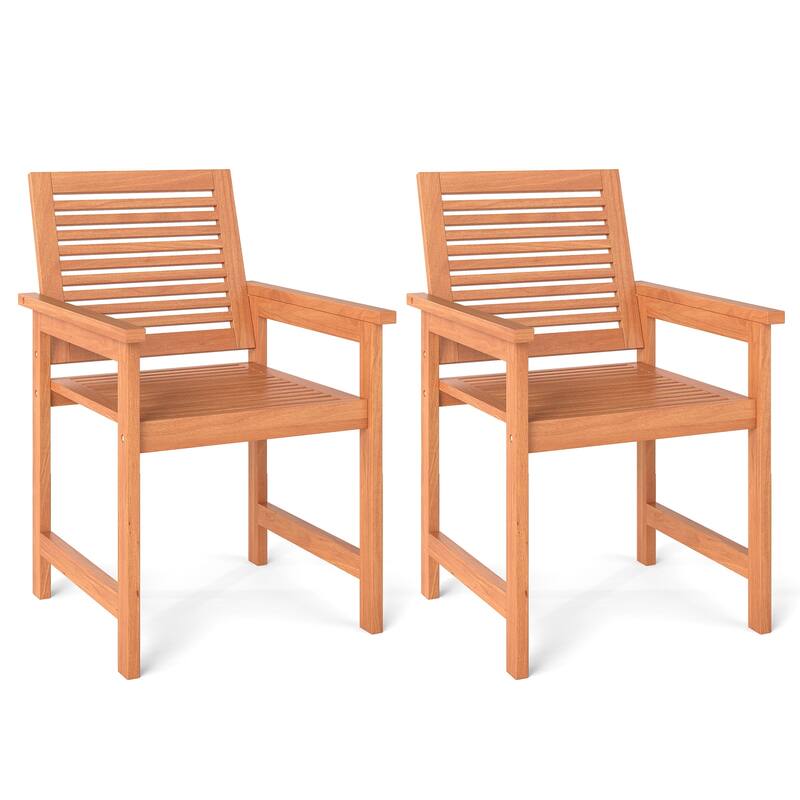 Natural Wood Patio Chairs Set of 2 with Ergonomic Backrest and Slatted Seat - 24.5" x 22" x 32.5" - Natural