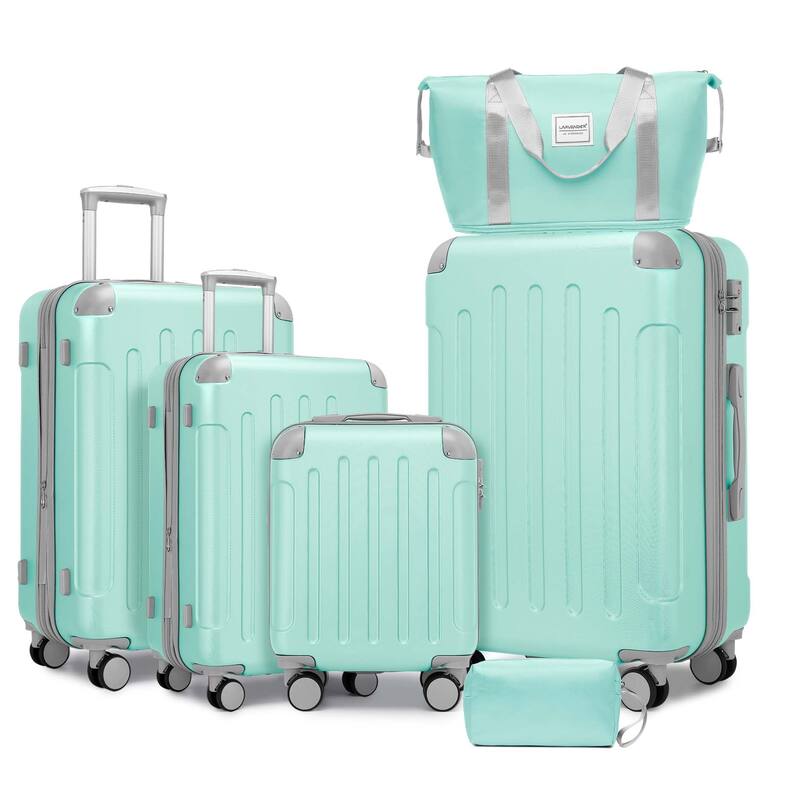6-Piece Modern Luggage Sets, Expandable Luggage with Travel Bag, TSA Lock and Spinner Wheels, for Boarding Travel, Mint Green - Green