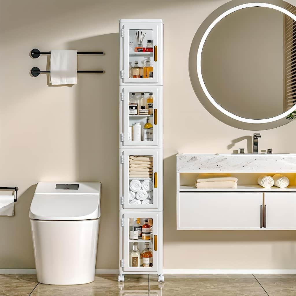 Javlergo Slim Plastic Storage Cabinet with Wheels & Magnetic Doors Tall Narrow Rolling Organizer for Bathroom Kitchen Laundry