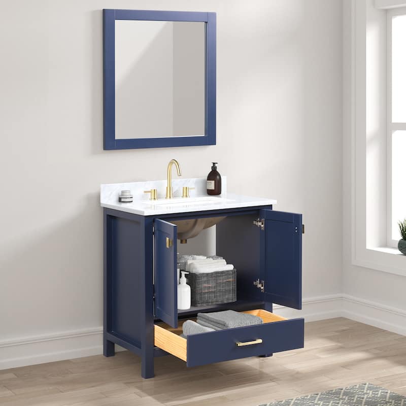 Blossom Geneva 30" Bathroom Vanity with Marble Top, Sink & Mirror