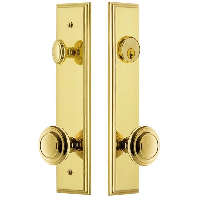 Grandeur Carre Solid Brass Tall Plate Single Cylinder Keyed Entry Set - Lifetime Brass