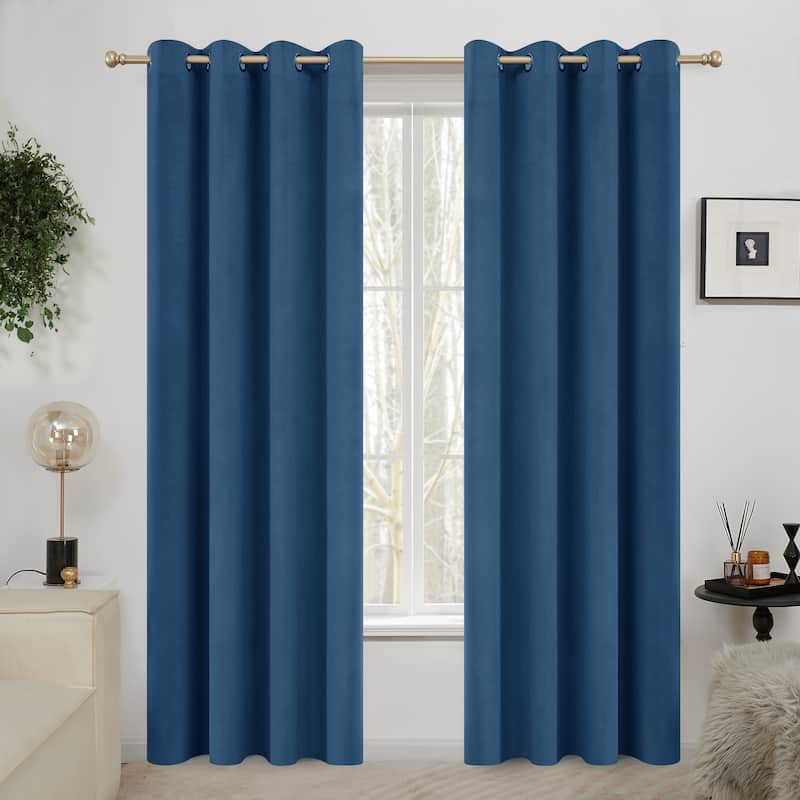 Deconovo Velvet Blackout Curtains, 2 Panels, Thermal Insulated - 52x84 Inch - Dark Blue