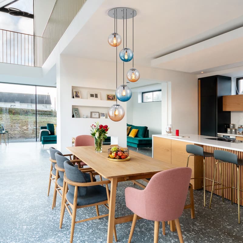 Modern 5-Light Cluster Glass Globe Pendant Light with Gradient Shades - Silver