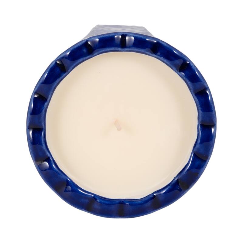 Sagebrook Home Ceramic Wax Fluted Chinoiserie Candle, 4-Inch, 7oz Blue/White - 4" x 4" x 6"