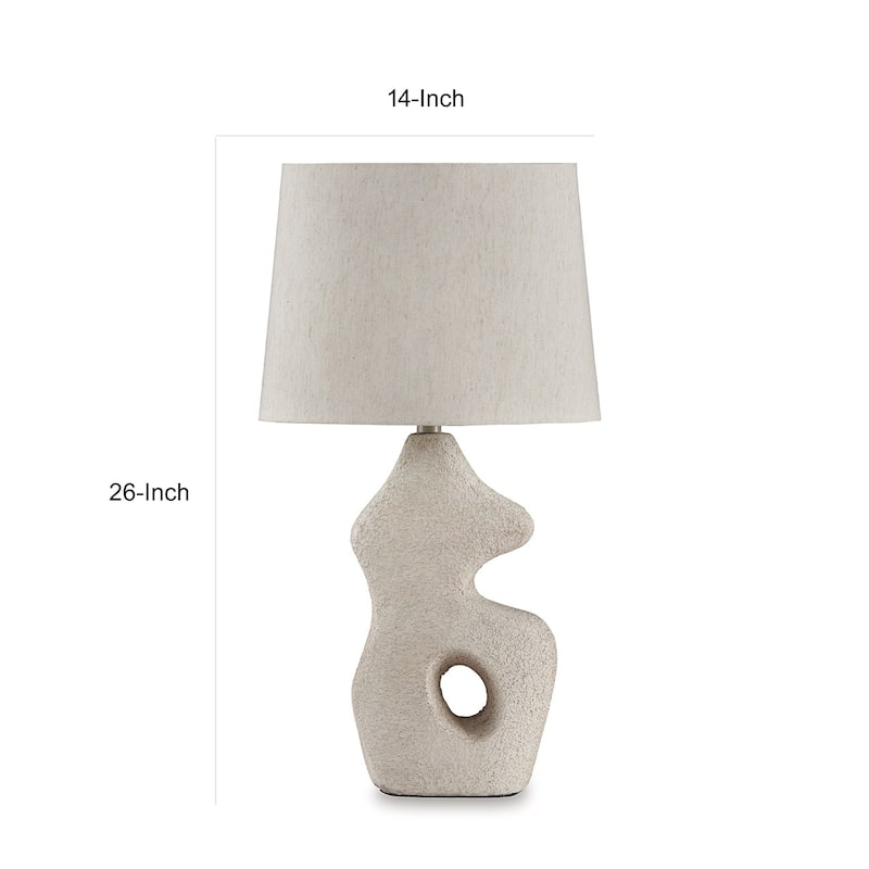 26 Inch Table Lamp Set of 2, Beige Sculptural Base, Empire Fabric Shade