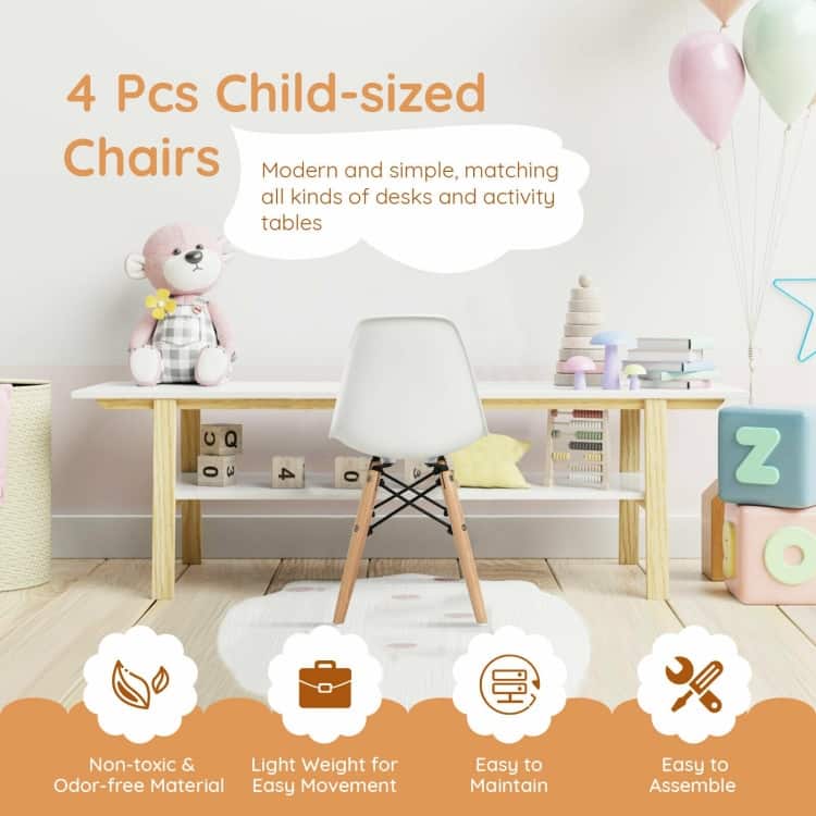 4 PCS Children Chair Set Medieval Style Dining Chairs with Wood Legs - 14.5" x 12" x 22" (L x W x H)