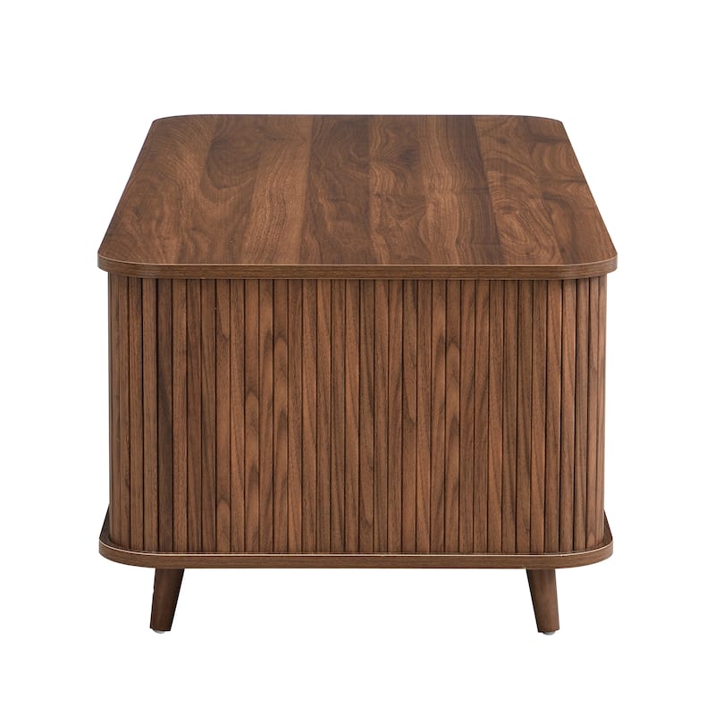 Aron Mid-Century Modern Coffee Table with Semi-Open Tambour Doors and 4 Hidden Storage Compartments, 47.24"