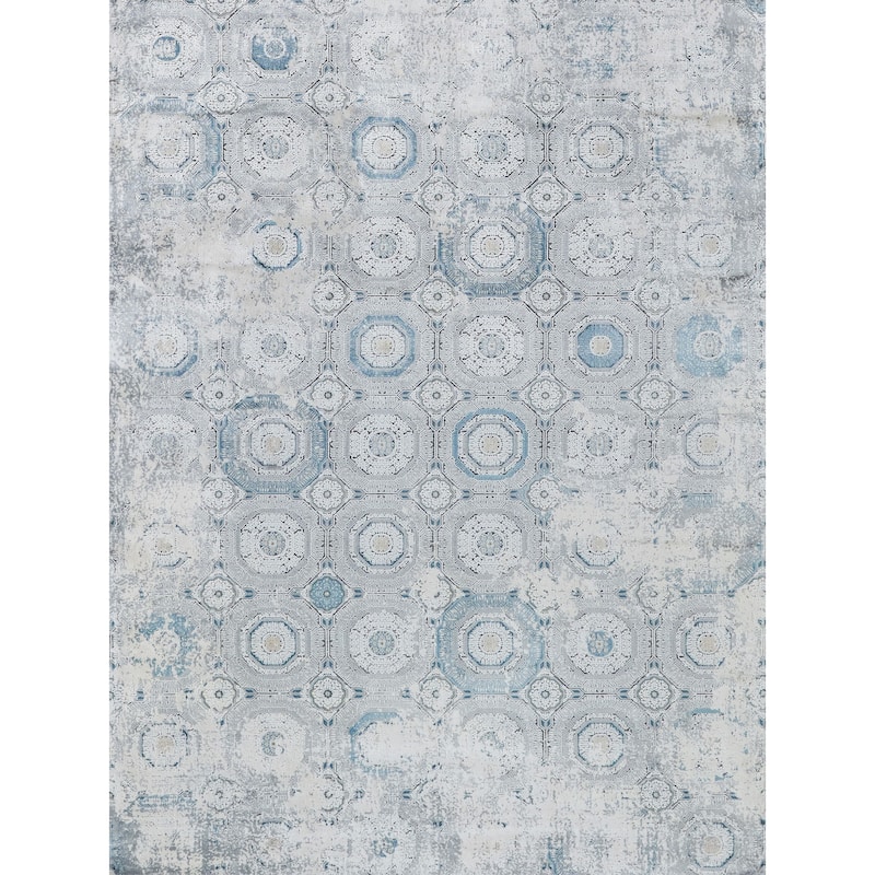 Legacy Ivory/Blue Acrylic/Viscose powerloom Area Rug