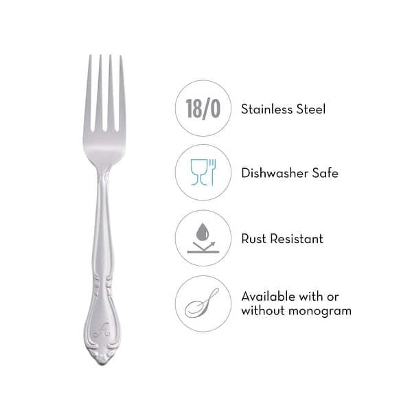 RiverRidge Rose Flatware 46-Piece Monogrammed and Non-Monogrammed Stainless Steel Silverware Set for 8 - Silver/D