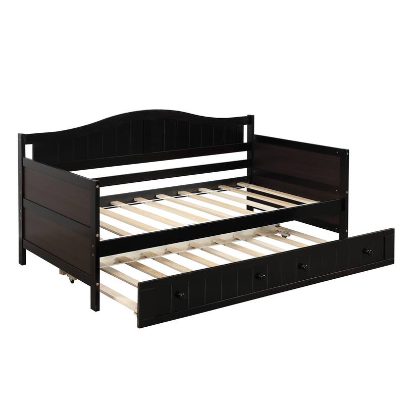 Twin Daybed Sofa Bed with 2 Drawers or Trundle Bed - Espresso- Trundle - Twin