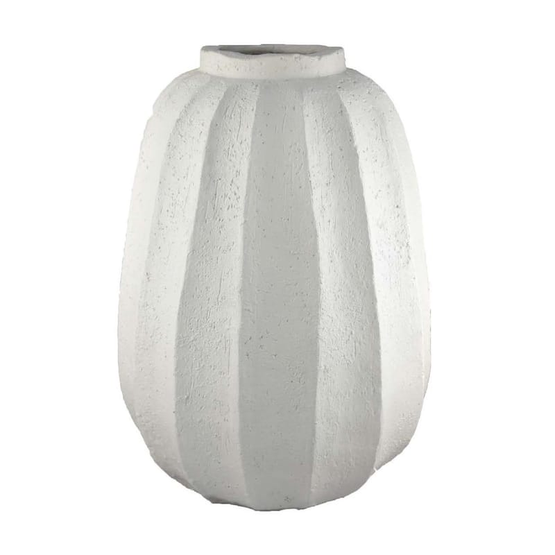 Decorative Vase, Round Textured Body, 23 Inch White Resin
