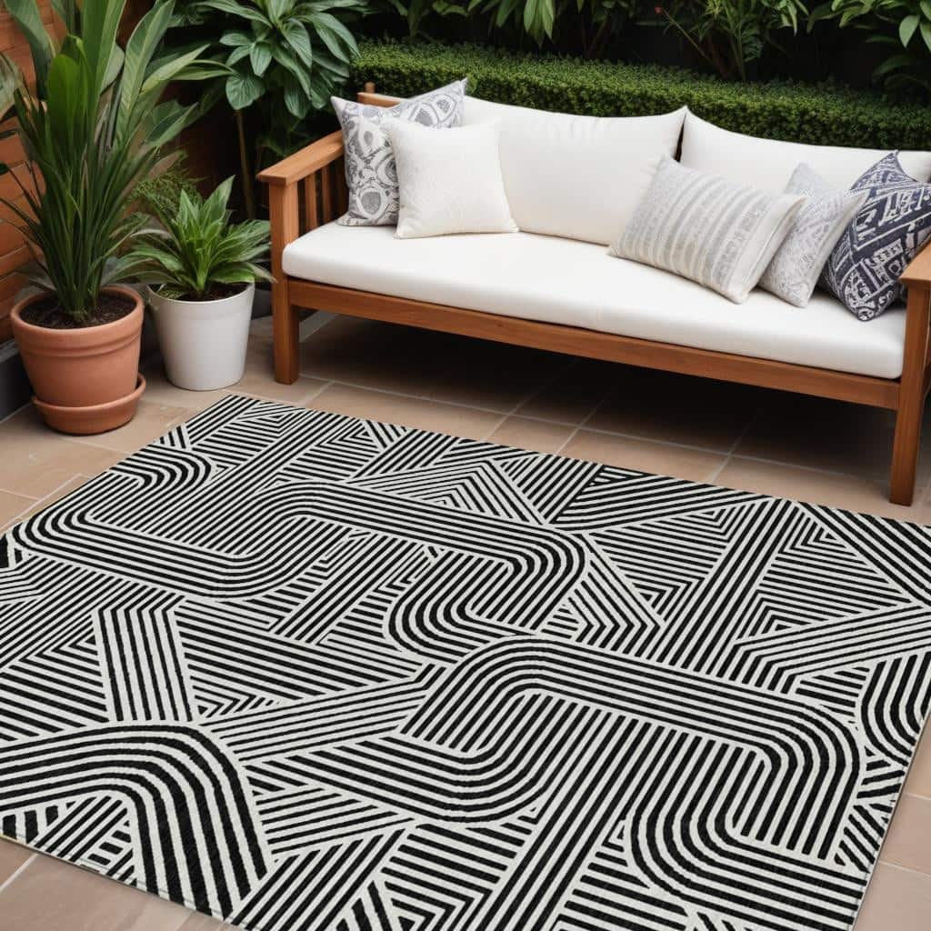 HomeRoots Abstract Transitional Rectangle Outdoor Rug