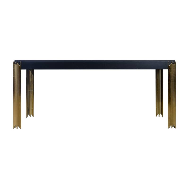 Theo Dining Table, Gold Metal Legs, Retro Black Wood Frame, 72 Inch