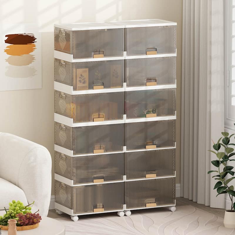 Costway 5-Cube Stackable Storage Bins with Detachable Wheels 13.5Gal - See Details