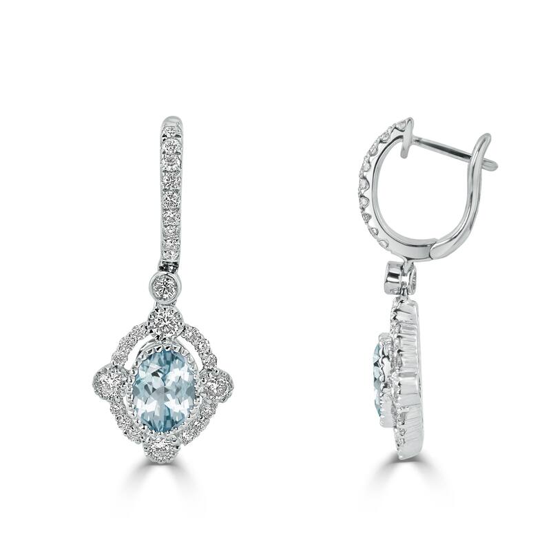 Auriya 1 1/3ct Fancy Oval-cut Aquamarine Halo Diamond Dangle Earrings 7/8ctw 18k Gold
