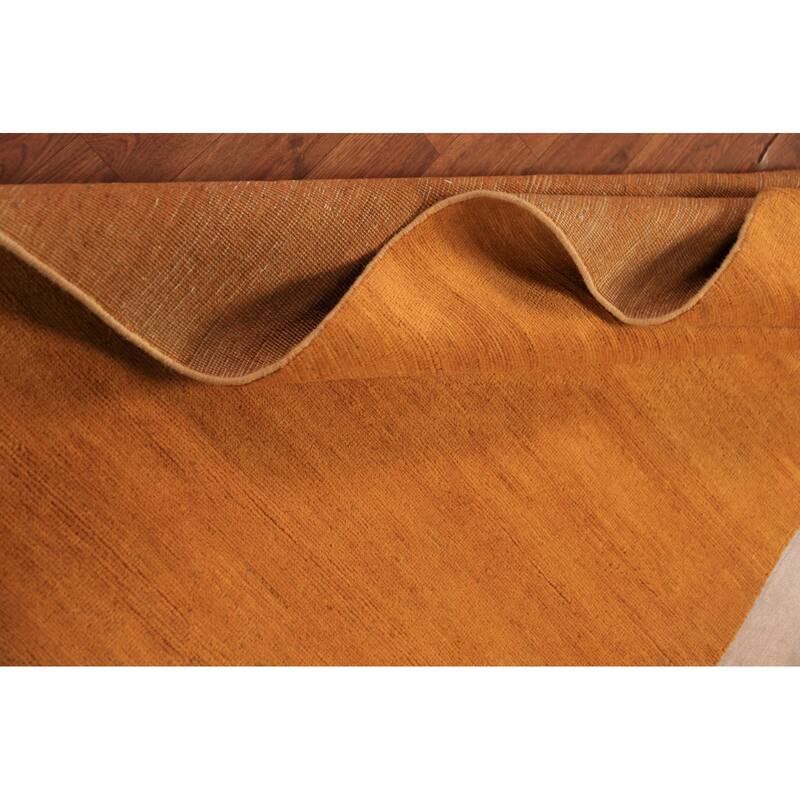 Modern Gabbeh Oriental Rug Hand-Knotted Solid Orange Wool Carpet - 3'2" x 5'7"