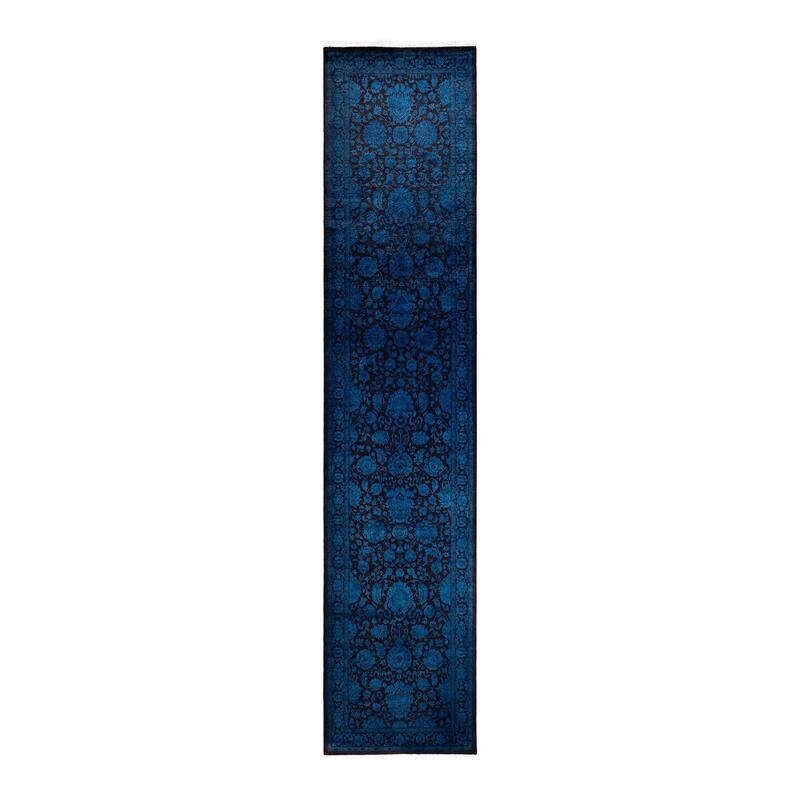 Overton Hand Knotted Wool Vintage Inspired Modern Contemporary Overdyed Navy Runner Rug - 2' 6" x 12' 1"