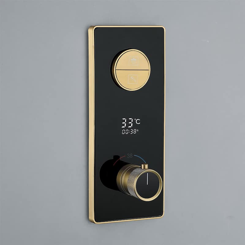 NSF Certified Square Thermostatic Rain Showerhead&High Pressure Handheld with Silicone Nozzle&SALT Spray Tested, Black/Gold