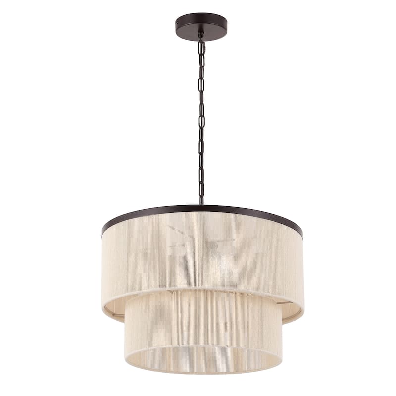 GetLedel 3-Light Coastal Boho Rope Drum Chandelier Hand-woven Ceiling Light