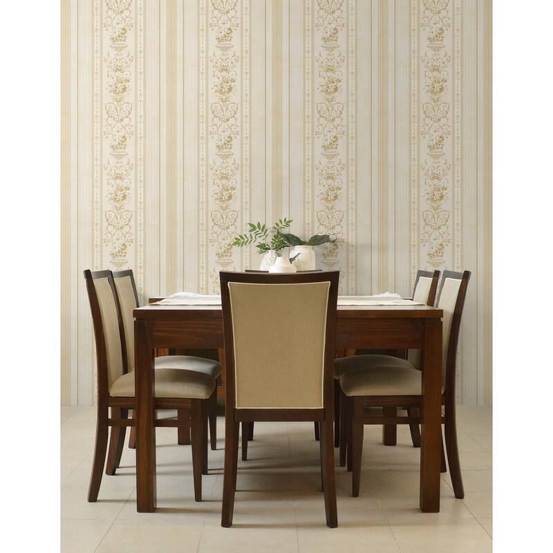 Seabrook Designs Fiona Floral Stripe Unpasted Wallpaper - 20.5 in W x 33 ft. L