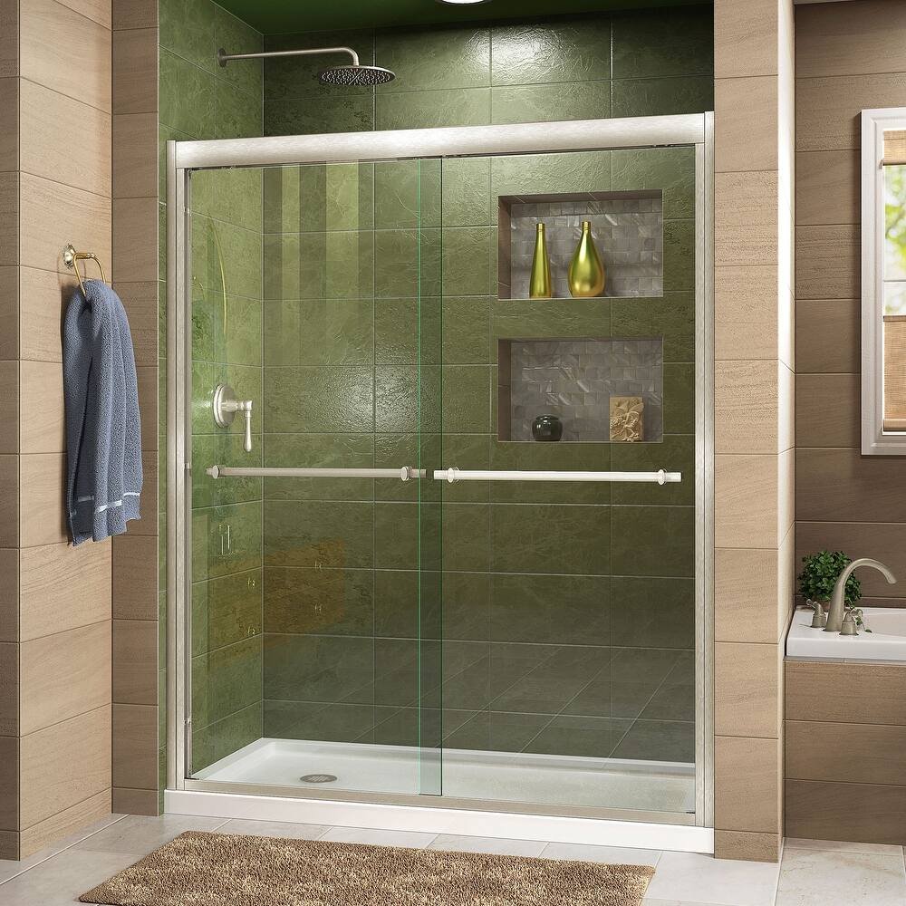DreamLine Duet 32 in. D x 60 in. W x 74 3/4 in. H Bypass Sliding Shower Door and Shower Base Kit - 32" x 60"