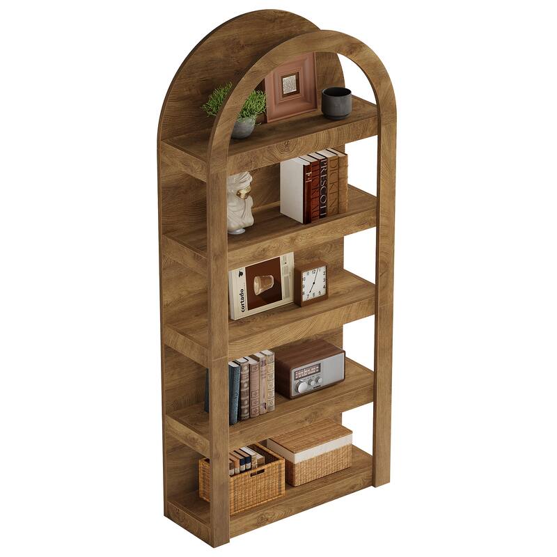 5-Tier Arched Bookshelf, 71" Tall Farmhouse Bookcase Arch-Shaped Rack