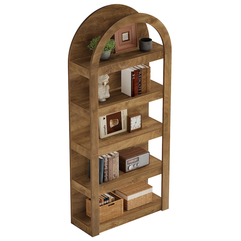 5-Tier Farmhouse Arched Bookshelf, 71" Tall Bookcase Arch-Shaped Rack
