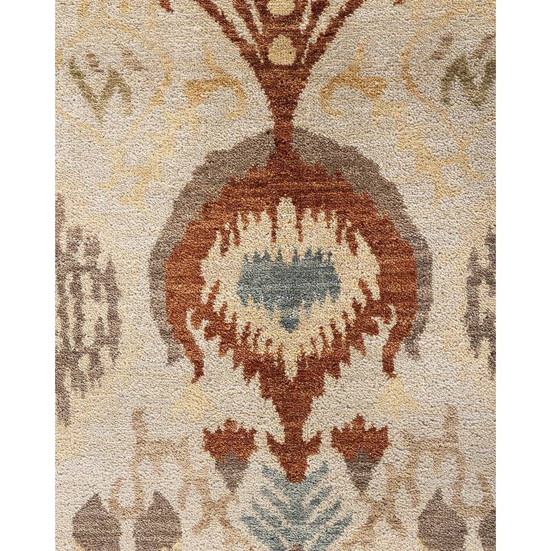 Ikat One-of-a-Kind Hand-Knotted Area Rug - Ivory, 9' 3" x 12' 4" - 9' 3" x 12' 4"