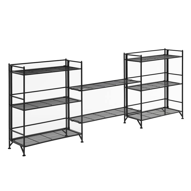 Xtra Storage 3 Tier Wide Folding Metal Shelves with Set of 2 Deluxe Extension Shelves