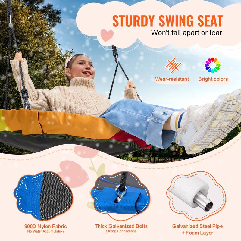 Tree Swing Hanging Straps and Adjustable Multi-Strand Ropes, Round Swing for Kids Outdoor