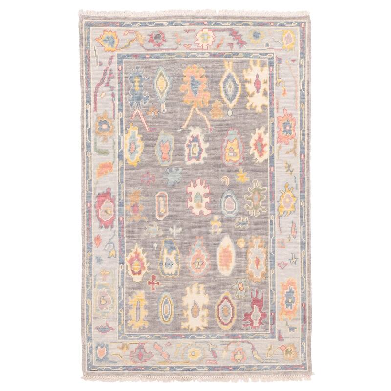 ECARPETGALLERY Hand-knotted Modern Oushak Dark Grey Wool Rug - 3'6 x 5'7