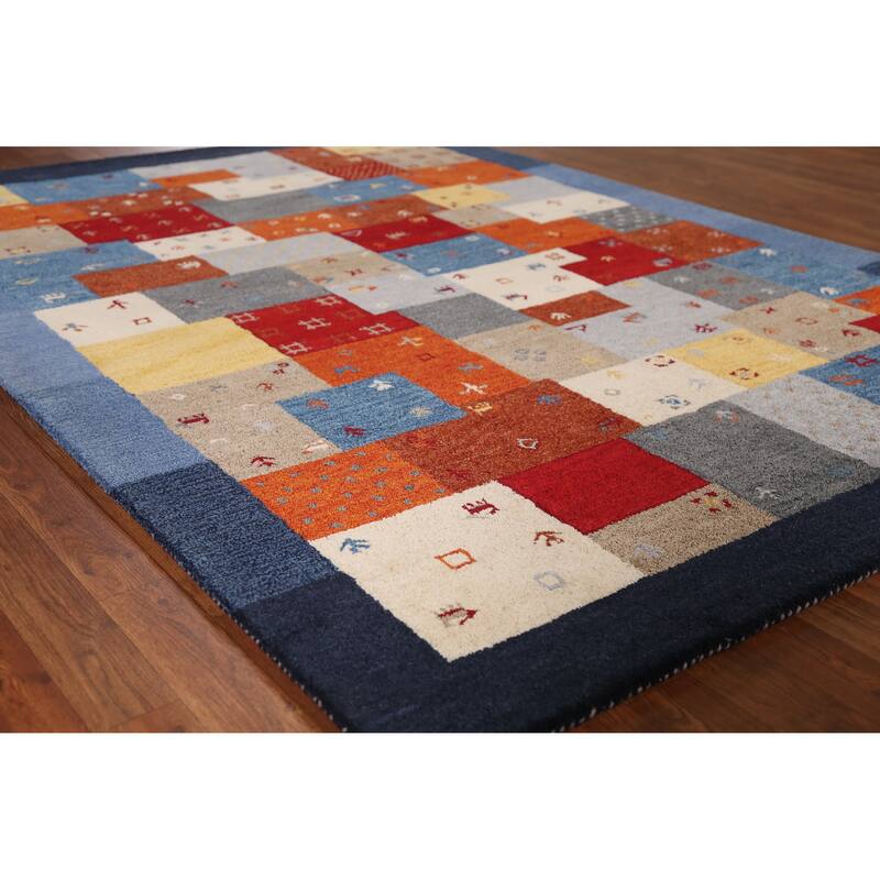 Geometric Gabbeh Indian Area Rug Tribal Hand-Tufted Wool Carpet - 5'3" x 7'7" - 5'3" x 7'7" - Multi-Color