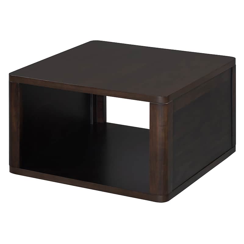 Square Coffee Table in Farmhouse Coffee Table with Storage,2-Tier Center Table with Half Open Storage Compartment in 30.8"