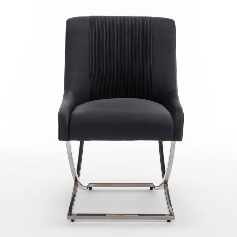 Modern Contempoary Velvet Dining Chair Set of 2 with Metal Frame Legs and Back Pull