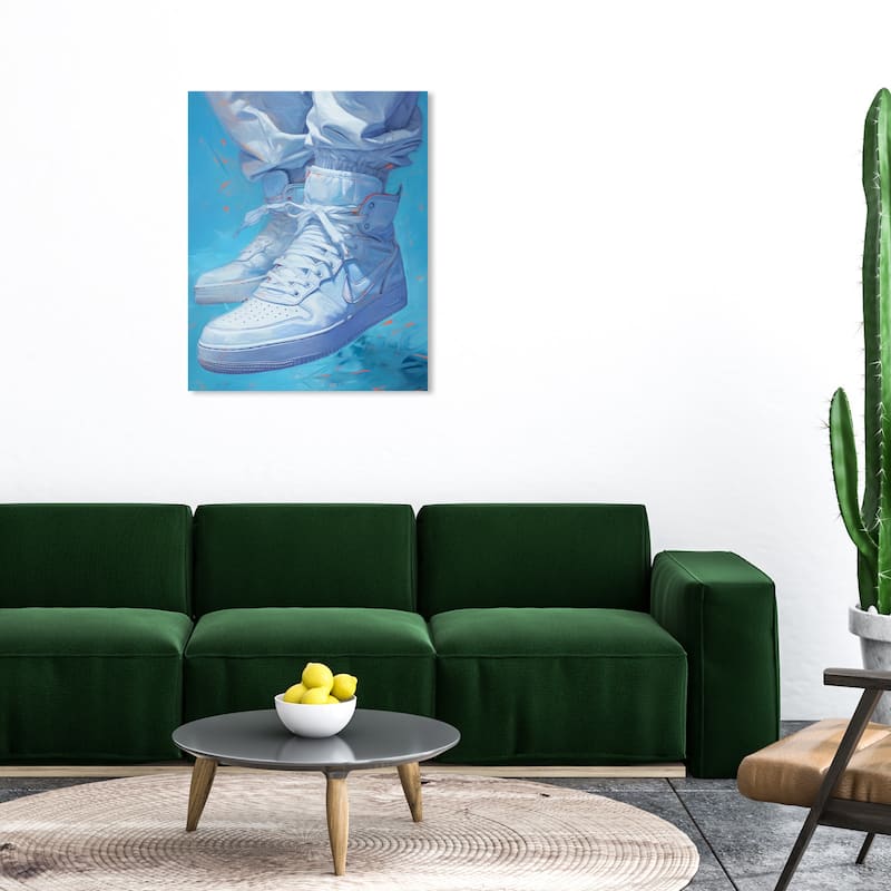 Wynwood Studio Fashion and Glam White Sneakers Under Water II Blue and Modern & Contemporary Wall Art Canvas Print - 36 x 30