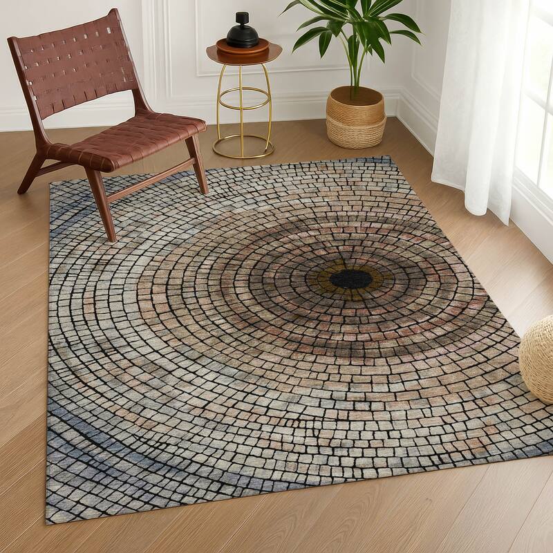 Machine Washable Indoor/ Outdoor Mosaic Rome Chantille Rug