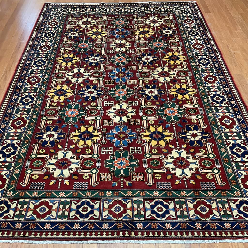 HERAT ORIENTAL Handmade Vegetable Dye Super Kazak Wool Rug - 6'5 x 9'7