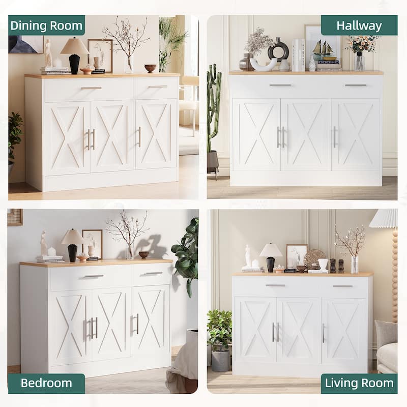 3-Door Buffet Sideboard Accent Cabinet - Multifunctional Organizer