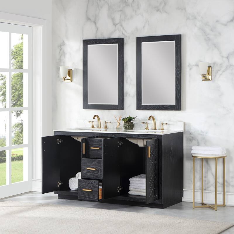 Altair Gazsi Bathroom Vanity with Composite Stone Countertop with Mirror