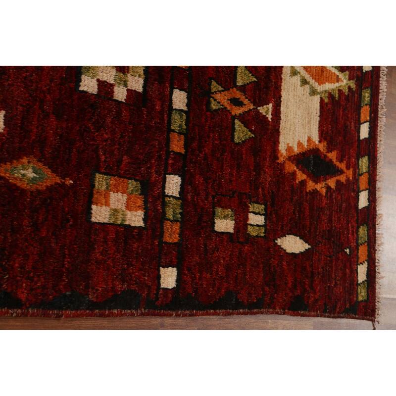Hand Knotted Oriental 100% Wool Carpet Modern Tribal Red Moroccan Area Rug - 7' 9'' X 5' 8''