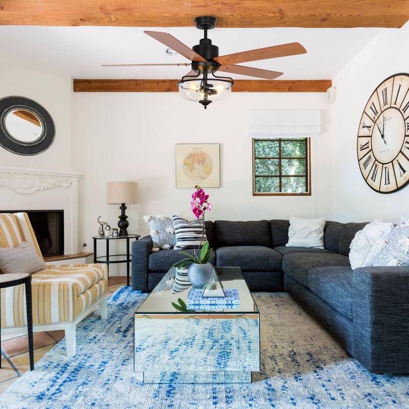 52" 5-Blade Matte Black Reversible Ceiling Fan with Light