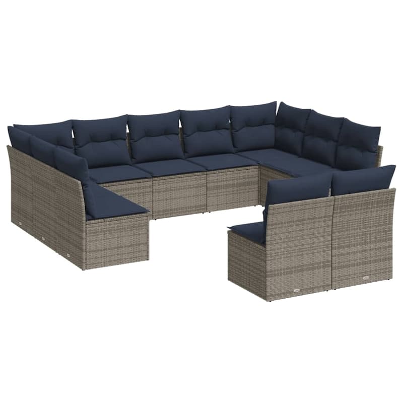 vidaXL 11/12 Piece Patio Sofa Set with Cushions Black/Brown/Gray Poly Rattan - 21.7 x 24.4 x 27.2