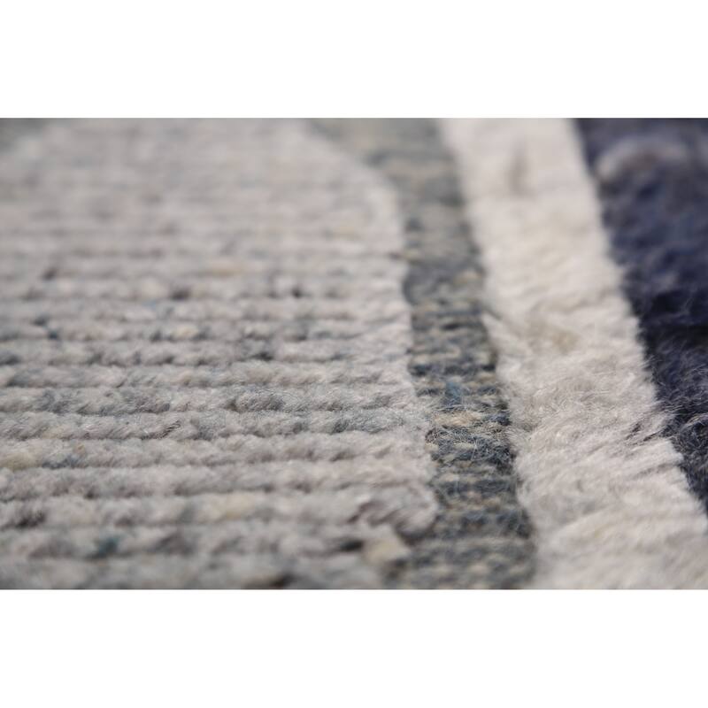 Modern Geometric Moroccan Area Rug Hand-Knotted Indian Wool Carpet - 5'1" x 8'3"